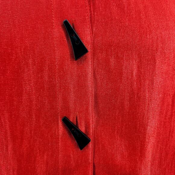 Multiples Red Shimmer Toggle Button Top 3/4 Sleeve Collar Turned Cuffs M - Picture 4 of 8